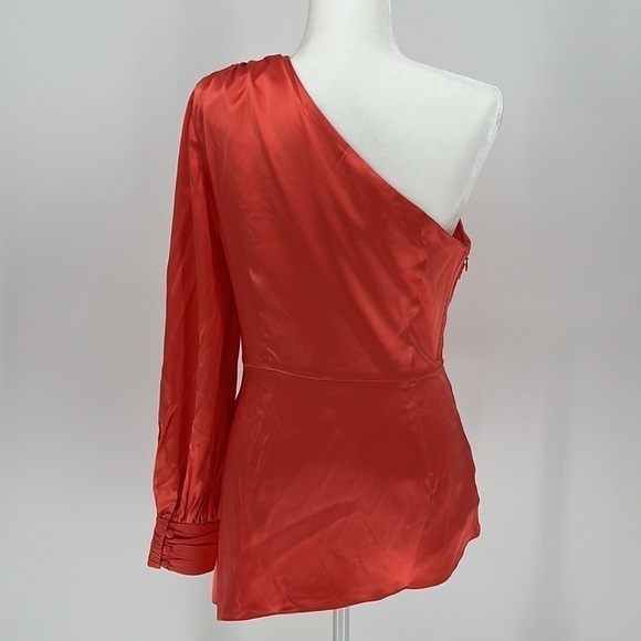 Cinq A Sept Stace Neon Coral One Shoulder Blouse Size Medium New with tags! - Picture 10 of 16